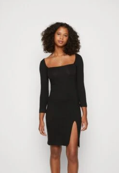 Even&Odd Square Neck Quarter Sleeves Bodycon Mini - Robe En Jersey - Black