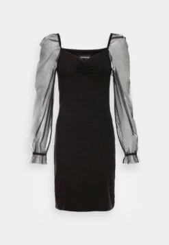 Even&Odd Long Puff Sleeves Rushing Bodycon Dress - Robe De Soirée - Black -Even-Odd Boutique 6b2864728d8747a495146299a2475f69