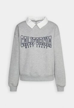 Even&Odd Poloneck With Collar And Embroidery - Sweatshirt - Mottled Light Grey