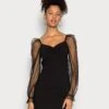 Even&Odd Long Puff Sleeves Rushing Bodycon Dress - Robe De Soirée - Black -Even-Odd Boutique f0cc9468a38c433c9936d20c296adb08